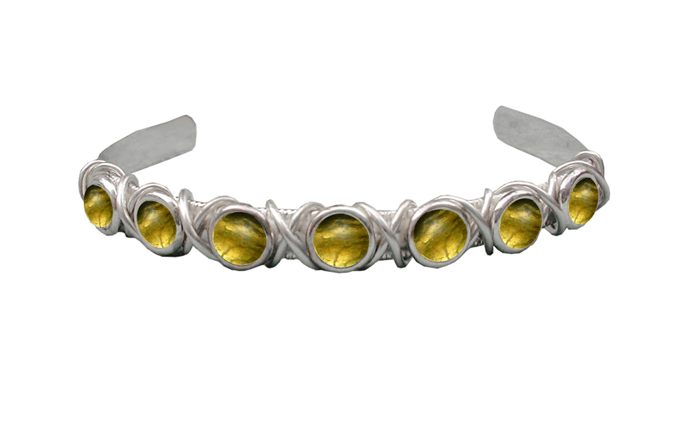 Sterling Silver 7 Stone Handmade Cuff Bracelet With Citrine